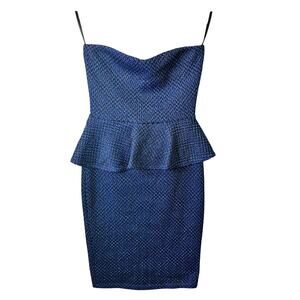 Body Central Halter Dress Womens Size S Blue Metallic Peplum Bodycon Y2K Retro